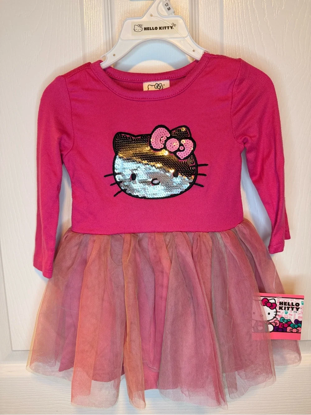 Hello Kitty Girls Pink Sequin Top Multi-Color Tulle Skirt Dress NWT 12 months